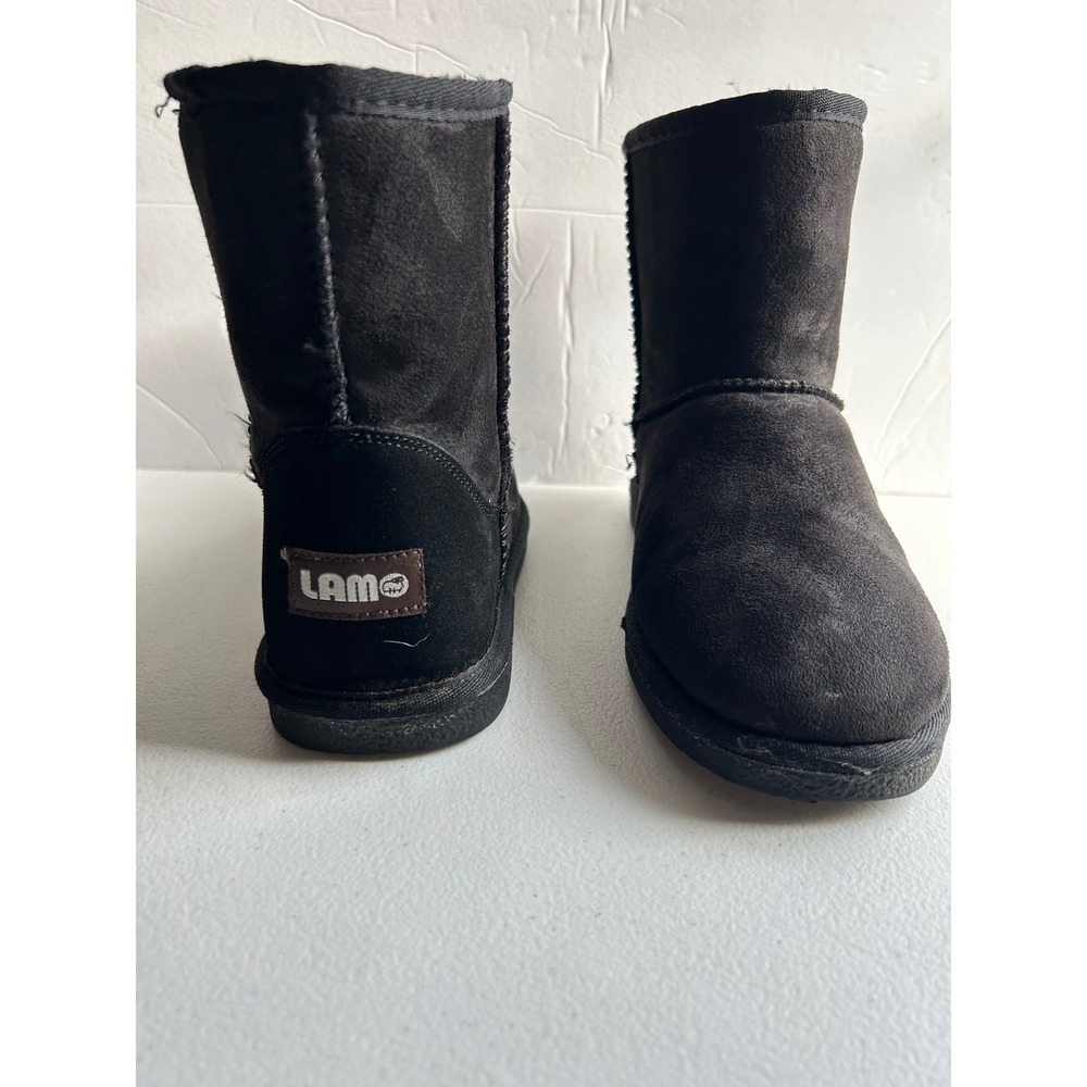 Lamo Mid Calf Faux Fur Lined Winter Boots Womens 9 Black Suede Style Cozy